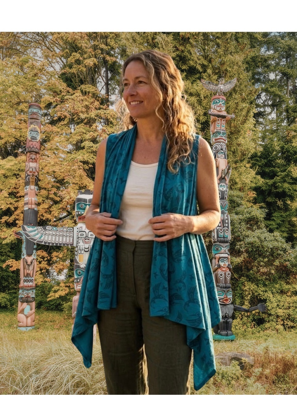 Wild Coast Teal Indigenous Hummingbird Draped Vest Wrap O/S